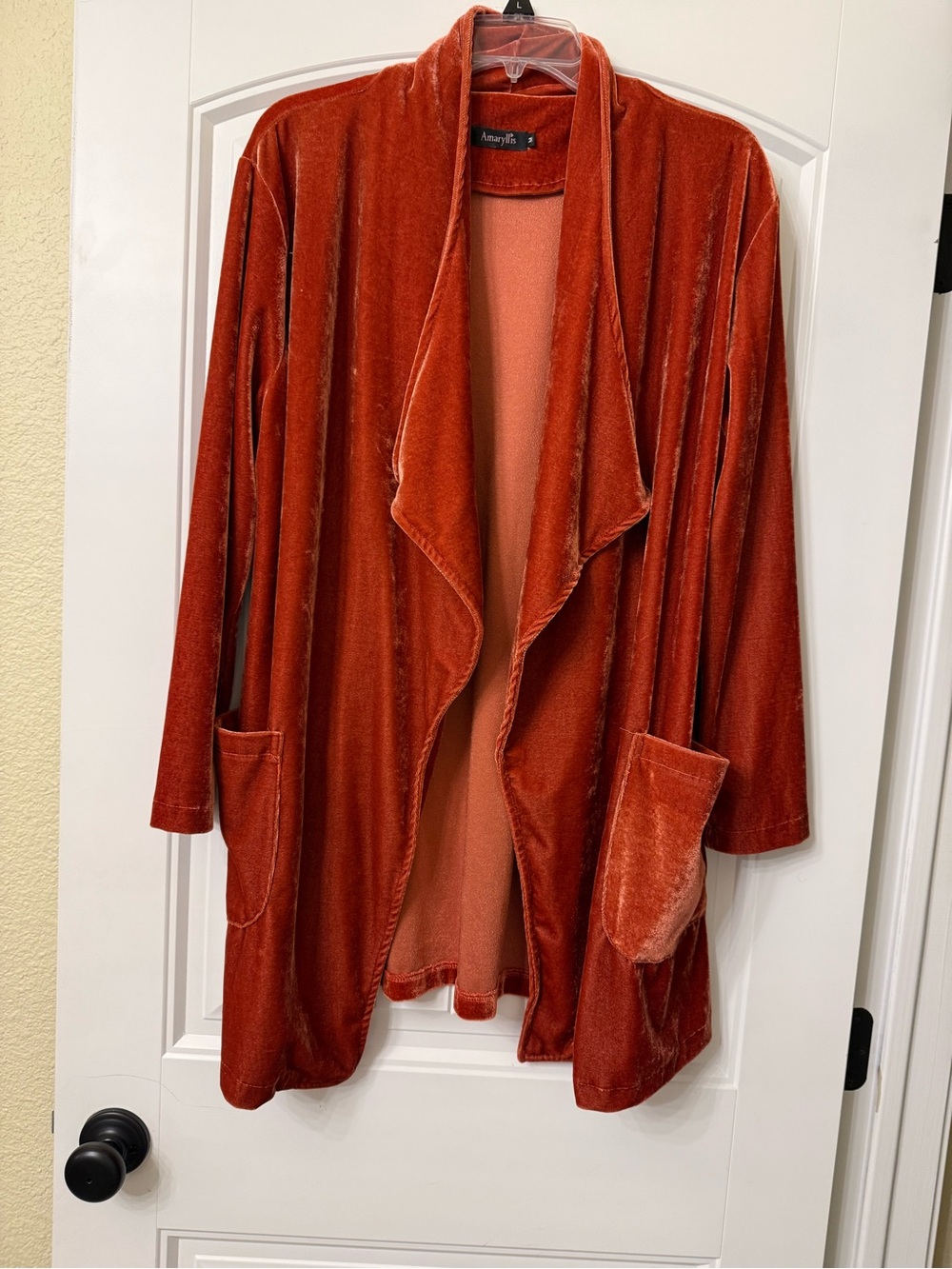 Rust Velvet Open-Front Drape Cardigan - Picture 2 of 3